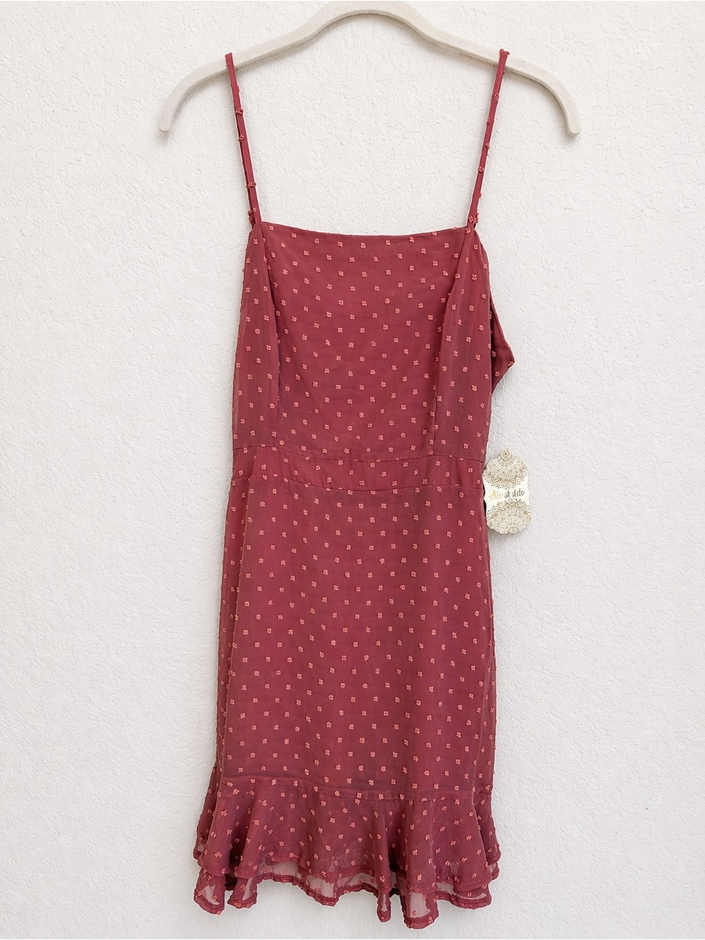 Altard state Dark Mauve Spaghetti Strap Ruffle Hem Dress Size M